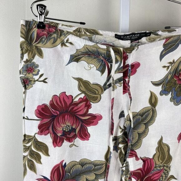 Vintage RAMPAGE Linen‎ Cargo Pants Womens 5 Floral Print White Drawstring - Picture 3 of 6